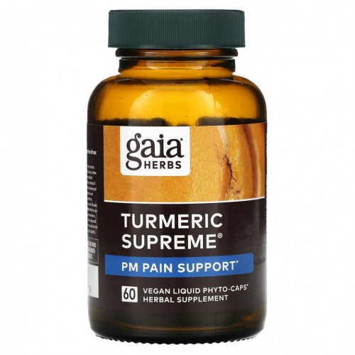 Gaia Herbs, Turmeric Supreme, PM для поддержки боли, 60 веганских жидких фитокапсул