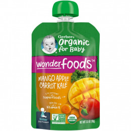 Gerber, Organic for Baby, Wonder Foods, манго, яблоко, морковь и капуста, 99 г (3,5 унции)