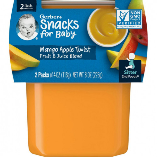 Gerber, Snacks For Baby, 2nd Foods, манго и яблоко, 2 пакетика, 113 г (4 унции)