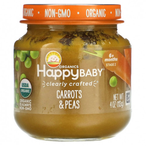 Happy Family Organics, Happy Baby, для детей от 6 месяцев, морковь и горох, 113 г (4 унции)