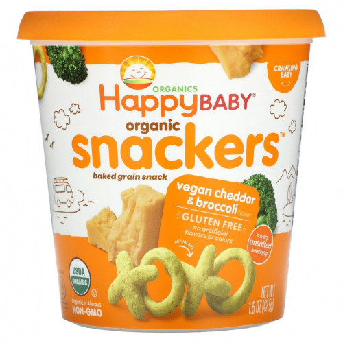 Happy Family Organics, Happy Baby, органические закуски, веганский чеддер и брокколи, 42,5 г (1,5 унции)