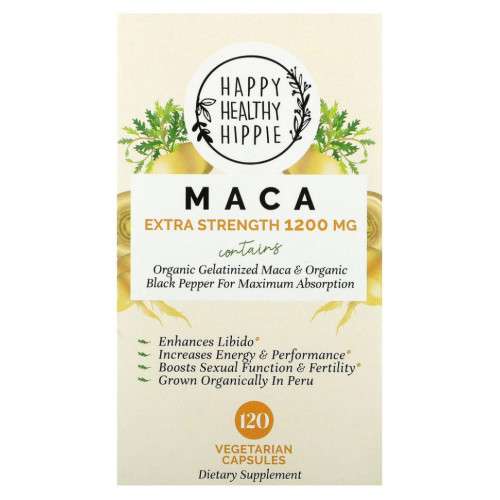 Happy Healthy Hippie, Мака, усиленная сила действия, 600 мг, 120 вегетарианских капсул