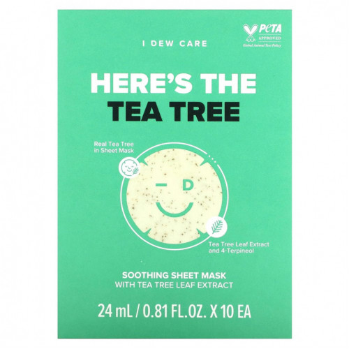 I Dew Care, Here's The Tea Tree, успокаивающая тканевая маска, 10 листовых масок, по 24 мл (0,81 жидк. Унции)