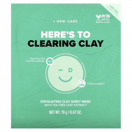 I Dew Care, Here's To Clearing Clay, отшелушивающая тканевая маска из глины, 4 тканевые маски, 19 г (0,67 унции) каждая