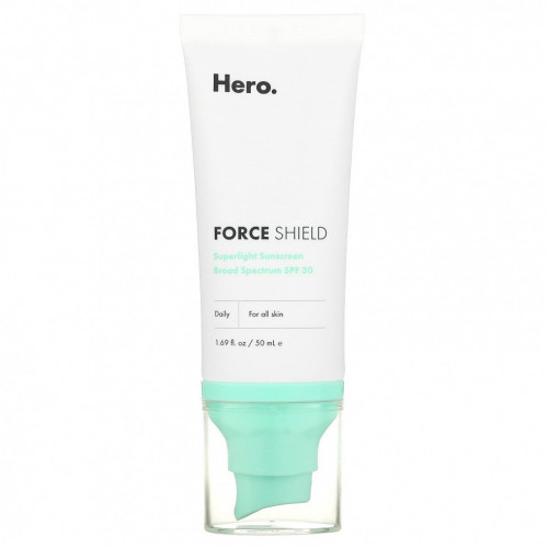 Hero Cosmetics, Force Shield, сверхлегкое солнцезащитное средство, SPF 30, 50 мл (1,69 жидк. Унции)