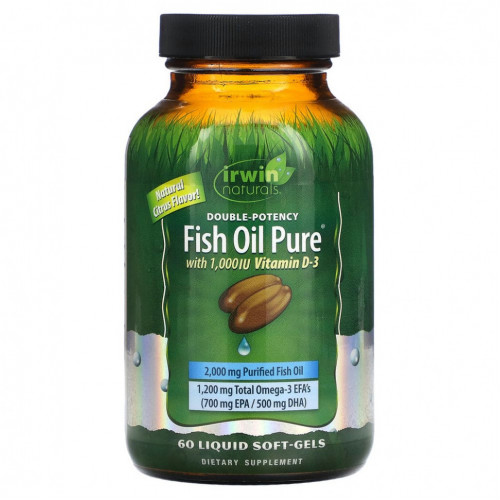 Irwin Naturals, Fish Oil Pure, Double Potency, Citrus, 60 Liquid Soft-Gels