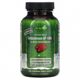 Irwin Naturals, Testosterone Up Max 3 + бустер с оксидом азота, 60 желатиновых капсул