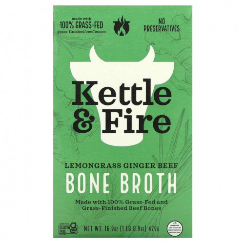 Kettle & Fire, Bone Broth, говядина с лемонграссом и имбирем, 479 г (16,9 унции)