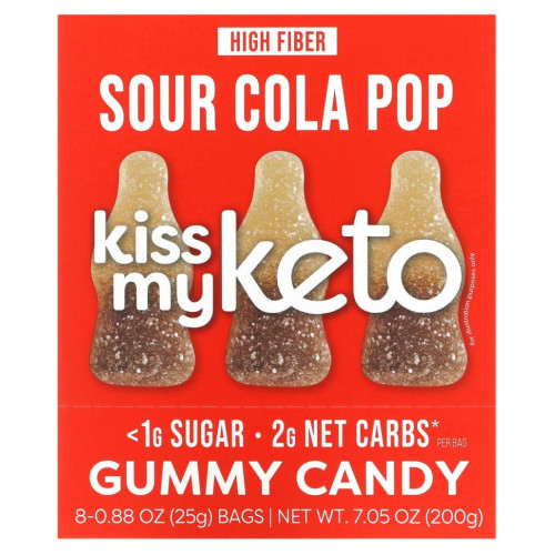 Kiss My Keto, Gummy Candy, кислая кола, 8 пакетиков по 25 г (0,88 унции)