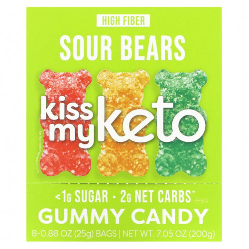 Kiss My Keto, Gummy Candy, кислые мишки, 8 пакетиков, 25 г (0,88 унции)