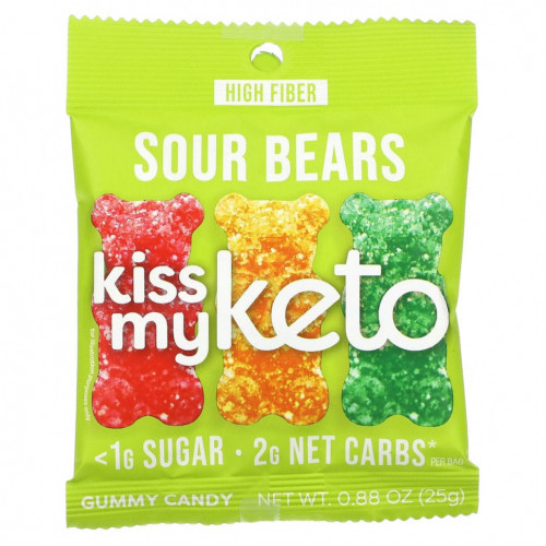 Kiss My Keto, Gummy Candy, кислые мишки, 8 пакетиков, 25 г (0,88 унции)