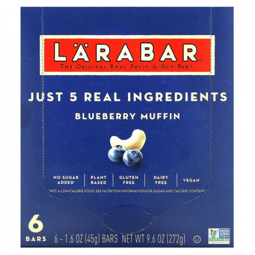 Larabar, The Original Real Fruit & Nut Bar, черничный кекс, 6 батончиков по 45 г (1,6 унции)