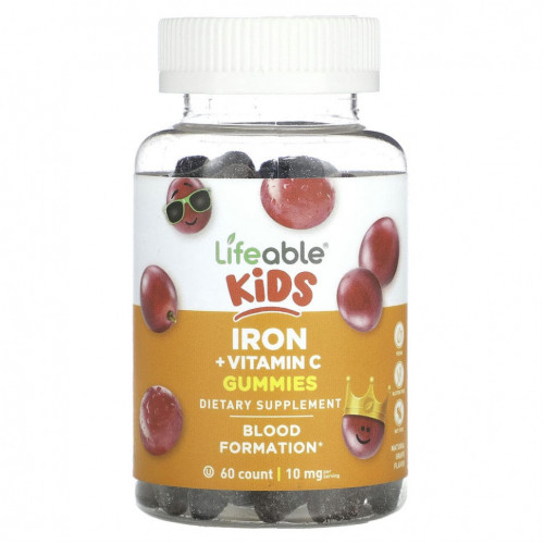 Lifeable, Kids Iron + Vitamin C, виноград, 5 мг, 60 жевательных таблеток