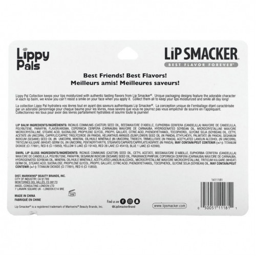 Lip Smacker, Lippy Pals, бальзам для губ, трио в упаковке, 3 шт., 16,4 г (0,56 жидк. Унции)