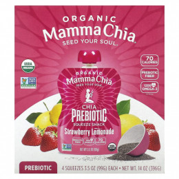 Mamma Chia, Organic Chia Prebiotic Squeeze Snack, клубничный лимонад, 4 пакетика, 99 г (3,5 унции)