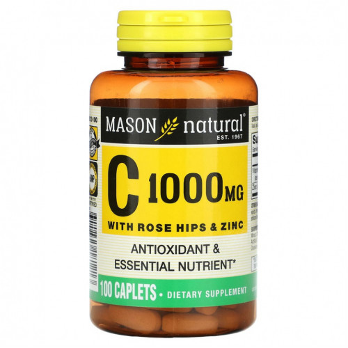 Mason Natural, Витамин C с шиповником и цинком, 1000 мг, 100 капсул