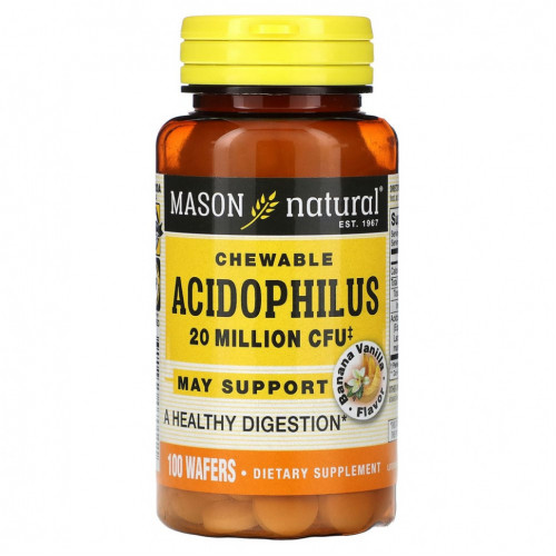 Mason Natural, Жевательные Acidophilus, банан и ваниль, 20 млн КОЕ, 100 вафель