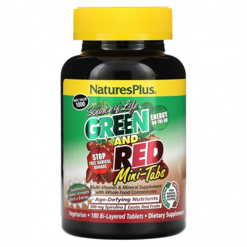 NaturesPlus, Source of Life, зеленые и красные мини-таблетки, 180 двухслойных таблеток