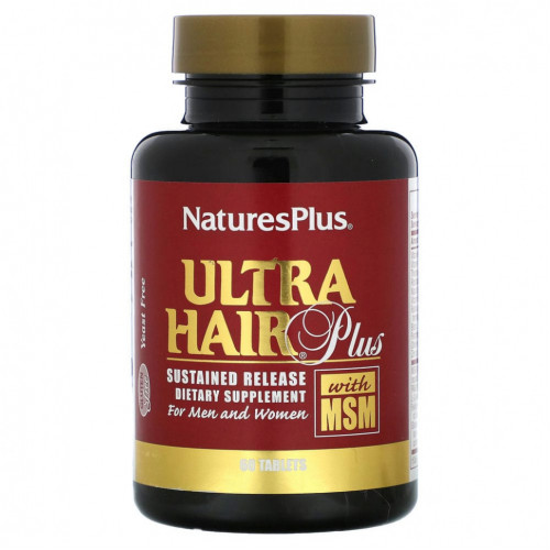 NaturesPlus, Ultra Hair Plus Формула для Волос с MSM, для Мужчин и Женщин 60 таблеток