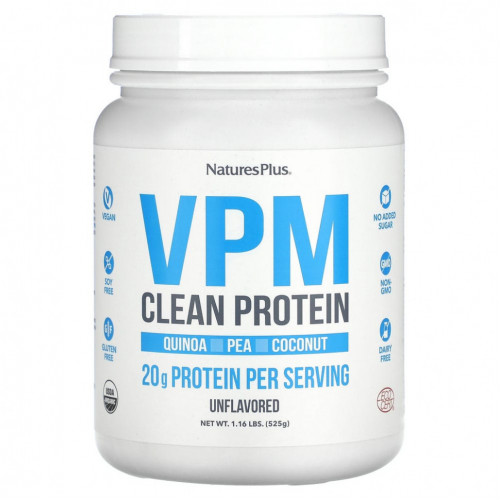 NaturesPlus, VPM Clean Protein, без добавок, 525 г (1,16 фунта)