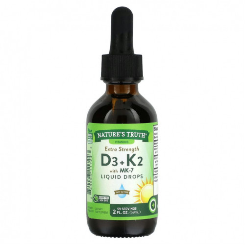 Nature's Truth, Extra Strength D3 + K2 с жидкими каплями MK-7, 59 мл (2 жидк. Унции)