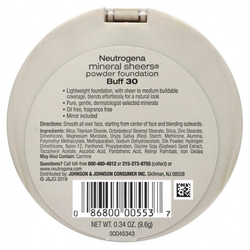 Neutrogena, Mineral Sheers, тональная пудра, бафф 30, 9,6 г (0,34 унции)