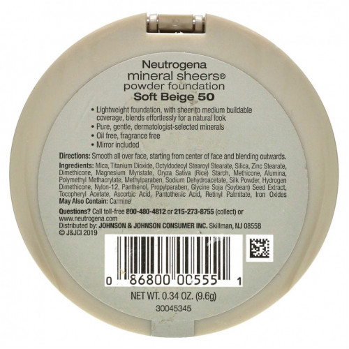 Neutrogena, Mineral Sheers, тональная пудра, мягкий бежевый 50, 9,6 г (0,34 унции)