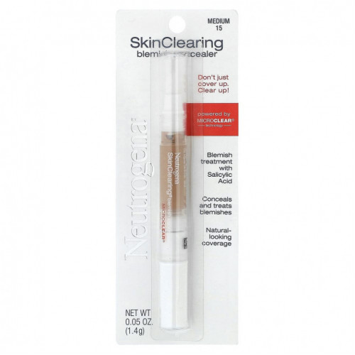 Neutrogena, SkinClearing, консилер от пятен, средний 15, 1,4 г (0,05 унции)