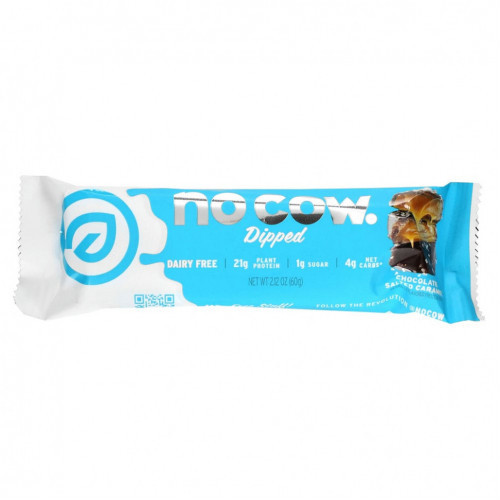 No Cow, Dipped Protein Bar, Chocolate Salted Caramel, 12 Bars, 2.12 oz (60 g) Each