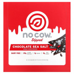 No Cow, Dipped Protein Bar, Chocolate Sea Salt, 12 Bars, 2.12 oz (60 g) Each