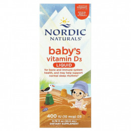 Nordic Naturals, Детский витамин D3, жидкий, 10 мкг (400 МЕ), 22,5 мл (0,76 жидк. Унции)