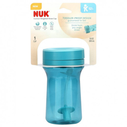 NUK, Everlast Weighted Straw Cup, для детей от 12 месяцев, бирюзовый, 300 мл (10 унций)