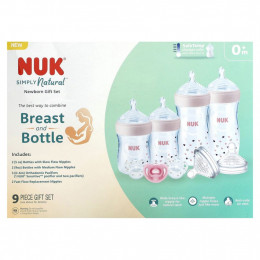 NUK, Simply Natural Bottle with SafeTemp, подарочный набор для новорожденных, от 0 месяцев, 9 шт.