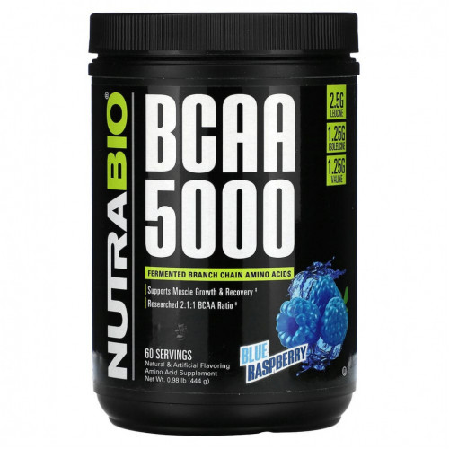 Nutrabio Labs, BCAA 5000, голубая малина, 444 г (0,98 фунта)