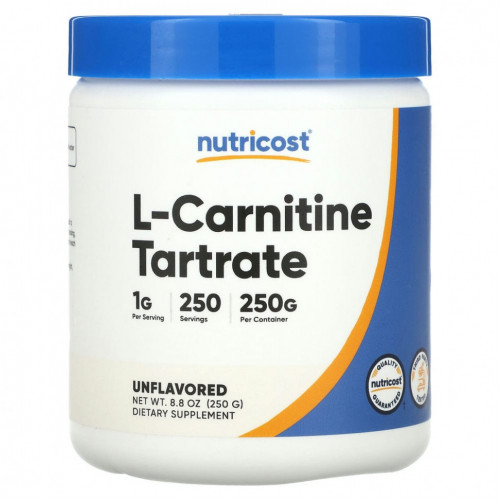 Nutricost, L-карнитин тартрат, без добавок, 1 г, 250 г (8,8 унции)