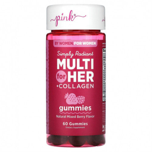 Pink, Simply Radiant Multi For Her + Collagen, ягодное ассорти, 60 жевательных таблеток