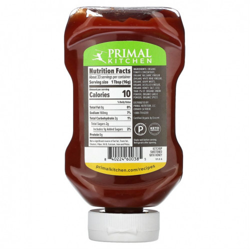 Primal Kitchen, Кетчуп A Tad Sweet, подслащенный медом, 524 г (2,5 унции)