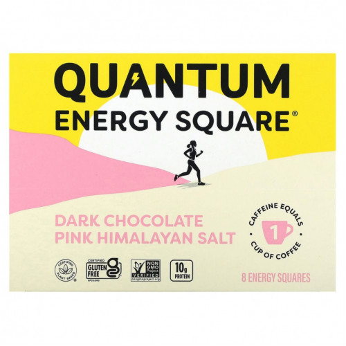 QUANTUM ENERGY SQUARE, Темный шоколад с розовой гималайской солью, 8 квадратов, 48 г (1,69 унции)