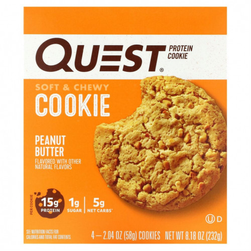 Quest Nutrition, Protein Cookie, арахисовая паста, 4 пакетика по 58 г (2,04 унции)