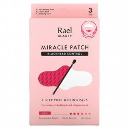 Rael, Inc., Beauty, Miracle Patch, средство от угрей, 3-ступенчатое средство для устранения пор, 1 набор