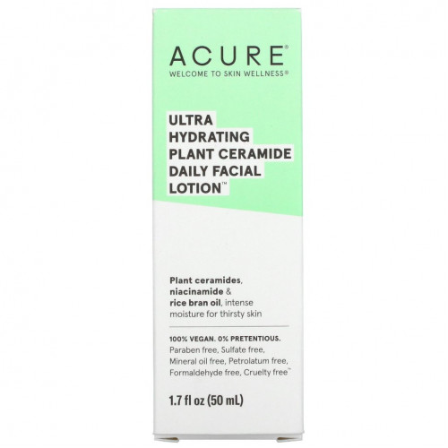 Acure, Ultra Hydrating Plant Ceramide Daily Facial Lotion, ультраувлажняющий лосьон для лица с растительными керамидами для ежедневного ухода, 50 мл (1,7 жидк. унции)