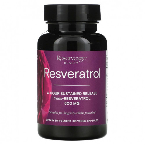 Reserveage Nutrition, Ресвератрол, 4-часовое замедленное высвобождение, 500 мг, 30 растительных капсул