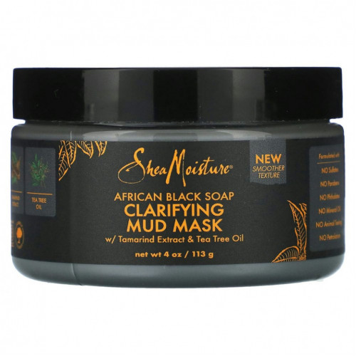 SheaMoisture, African Black Soap, очищающая грязевая маска с экстрактом тамаринда и маслом чайного дерева, 113 г (4 унции)