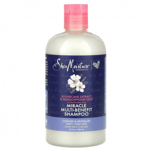 SheaMoisture, Miracle Multi-Benefit Shampoo, для вьющихся и вьющихся волос, экстракт сахарного тростника и семена пенника лугового, 384 мл (13 жидк. Унций)