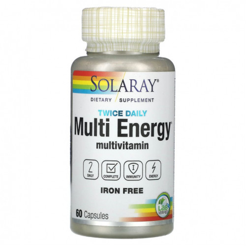 Solaray, Multi Energy Multivitamin, без железа, 2 раза в день, 60 капсул