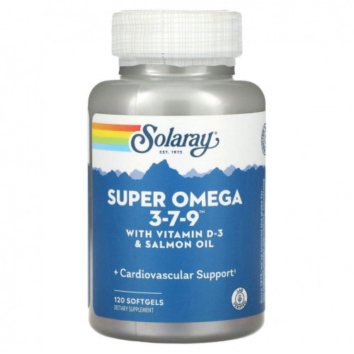 Solaray, Super Omega 3-7-9 с витамином D3 и маслом лосося, 120 мягких таблеток