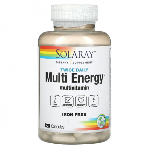 Solaray, Twice Daily, Multi Energy Multivitamin, Iron Free, 120 Capsules