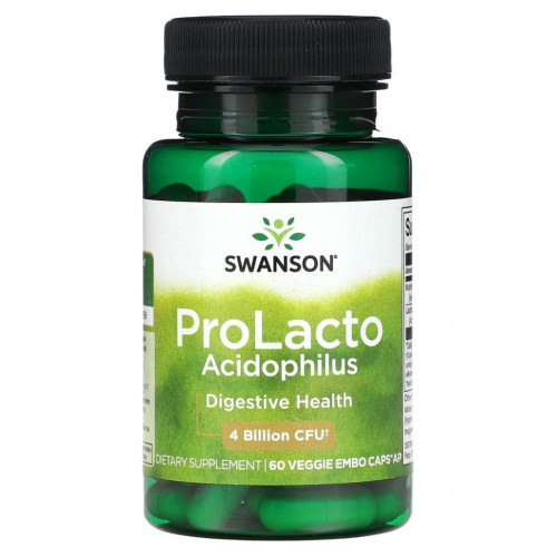 Swanson, ProLacto Acidophilus, 4 миллиарда КОЕ, 60 растительных капсул с ЭМБО