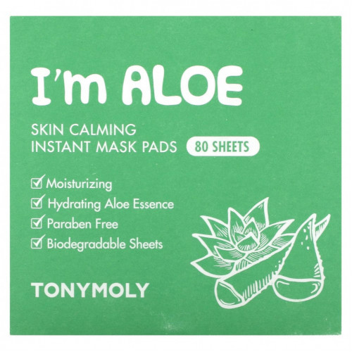 Tony Moly, I'm Aloe, успокаивающие успокаивающие салфетки-маски для кожи, 80 шт. По 120 г (4,23 унции)