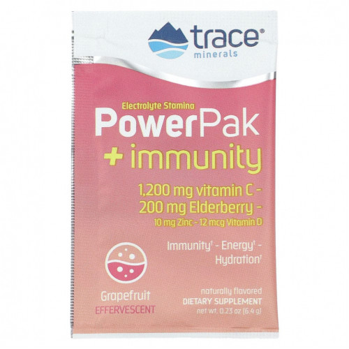 Trace Minerals ®, Electrolyte Stamina, PowerPak + Immunity, грейпфрут, 30 пакетиков по 6,4 г (0,23 унции)